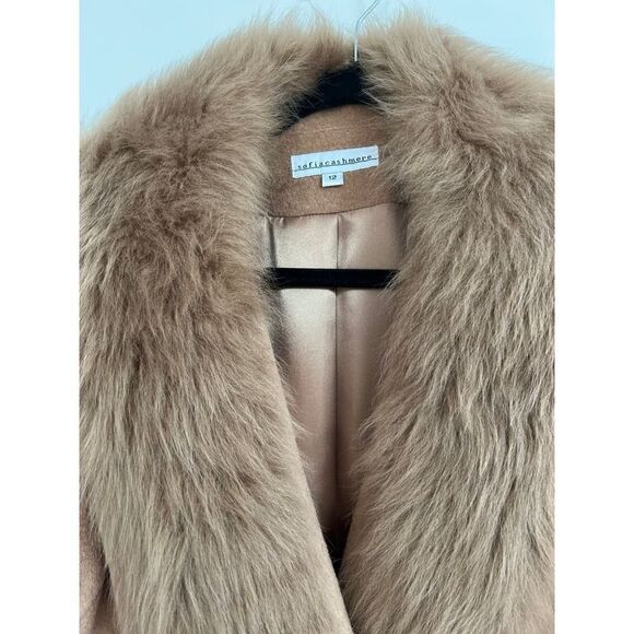 Toscana Genuine Lamb Shearling Collar Wool Blend Coat Sofia Cashmere Size Large - Picture 4 of 7